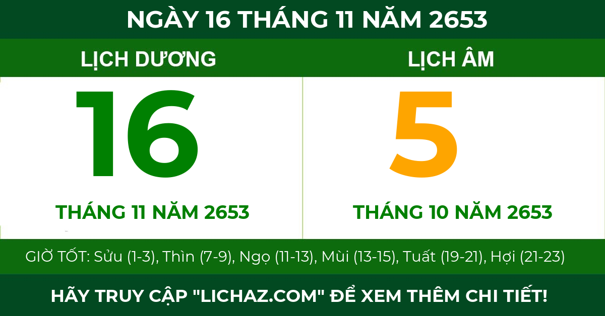 lịch âm ngày 16 tháng 11 năm 2653