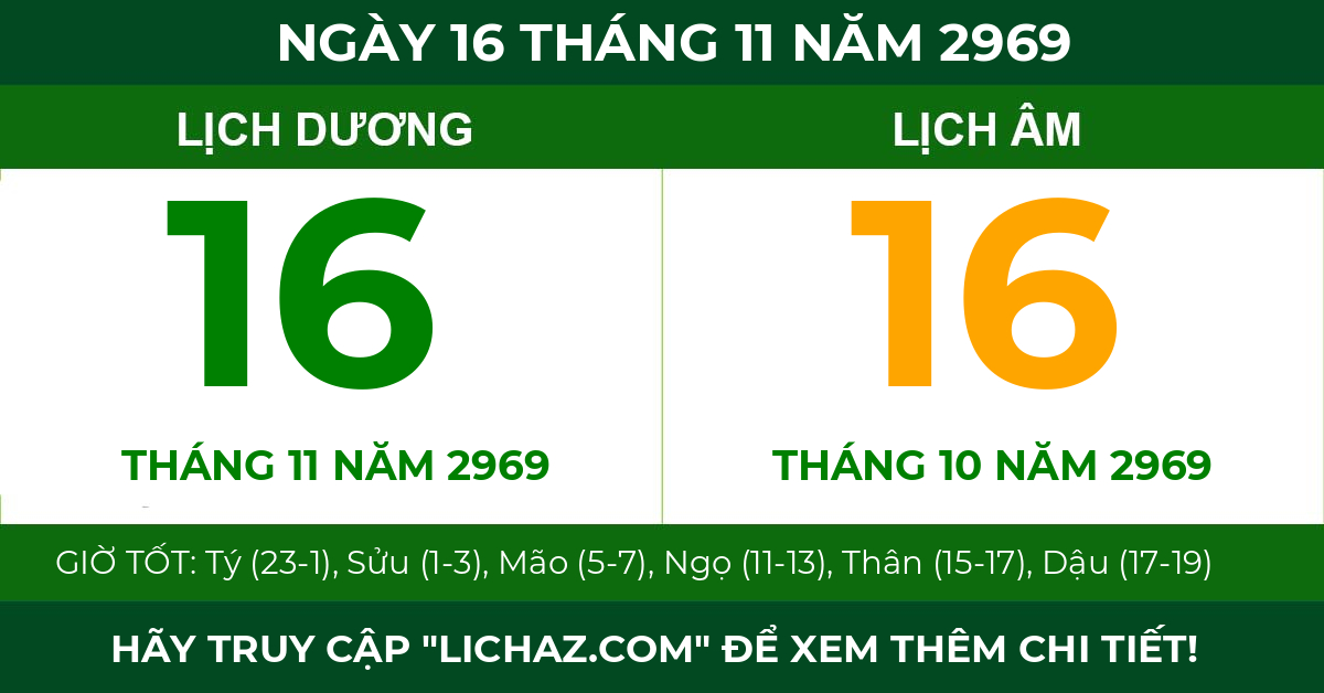 lịch âm ngày 16 tháng 11 năm 2969