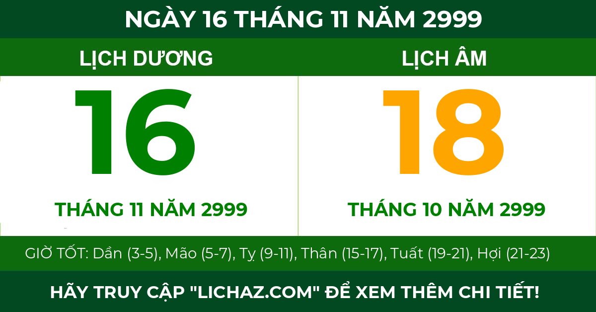 lịch âm ngày 16 tháng 11 năm 2999