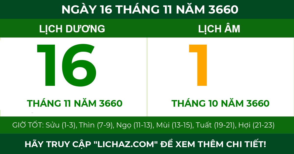 lịch âm ngày 16 tháng 11 năm 3660