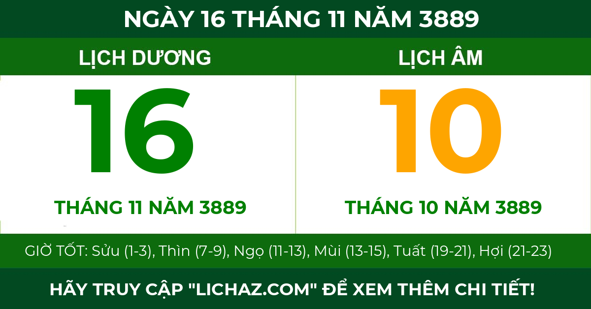 lịch âm ngày 16 tháng 11 năm 3889