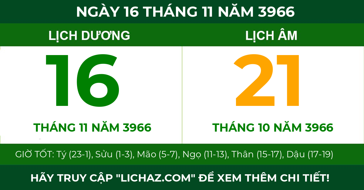 lịch âm ngày 16 tháng 11 năm 3966