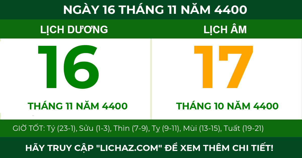 lịch âm ngày 16 tháng 11 năm 4400