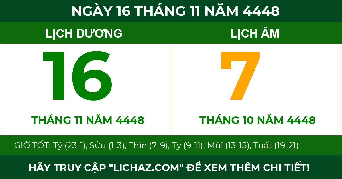 lịch âm ngày 16 tháng 11 năm 4448