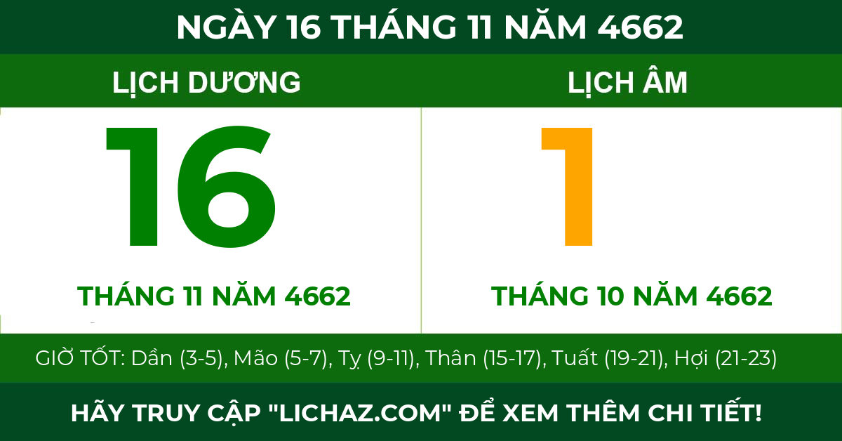 lịch âm ngày 16 tháng 11 năm 4662