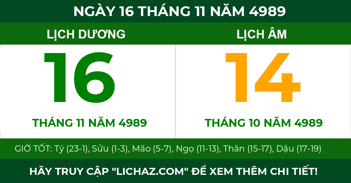 lịch âm ngày 16 tháng 11 năm 4989