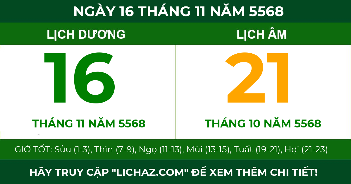 lịch âm ngày 16 tháng 11 năm 5568