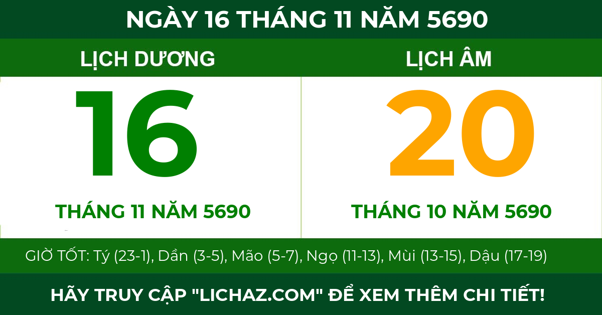 lịch âm ngày 16 tháng 11 năm 5690