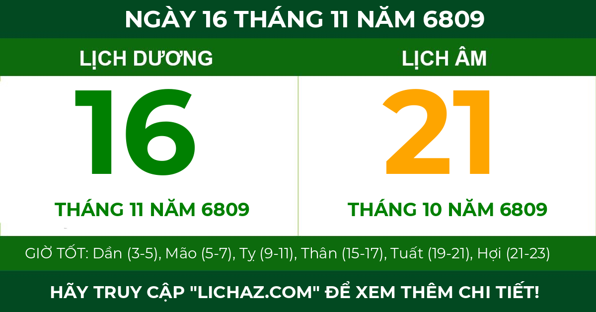 lịch âm ngày 16 tháng 11 năm 6809