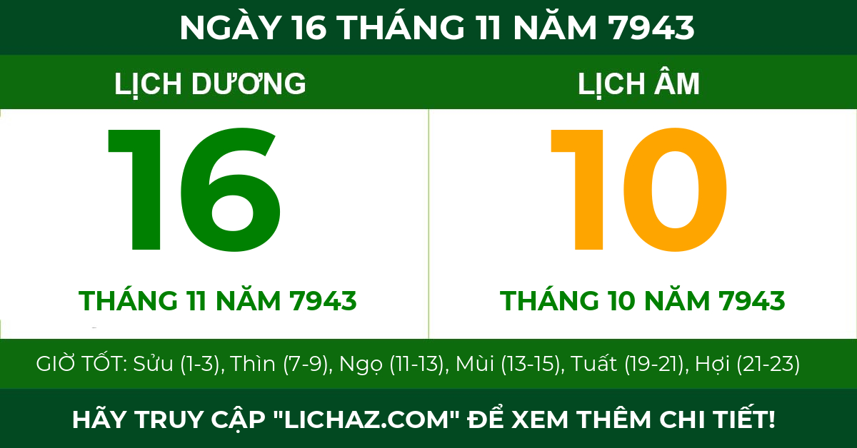 lịch âm ngày 16 tháng 11 năm 7943
