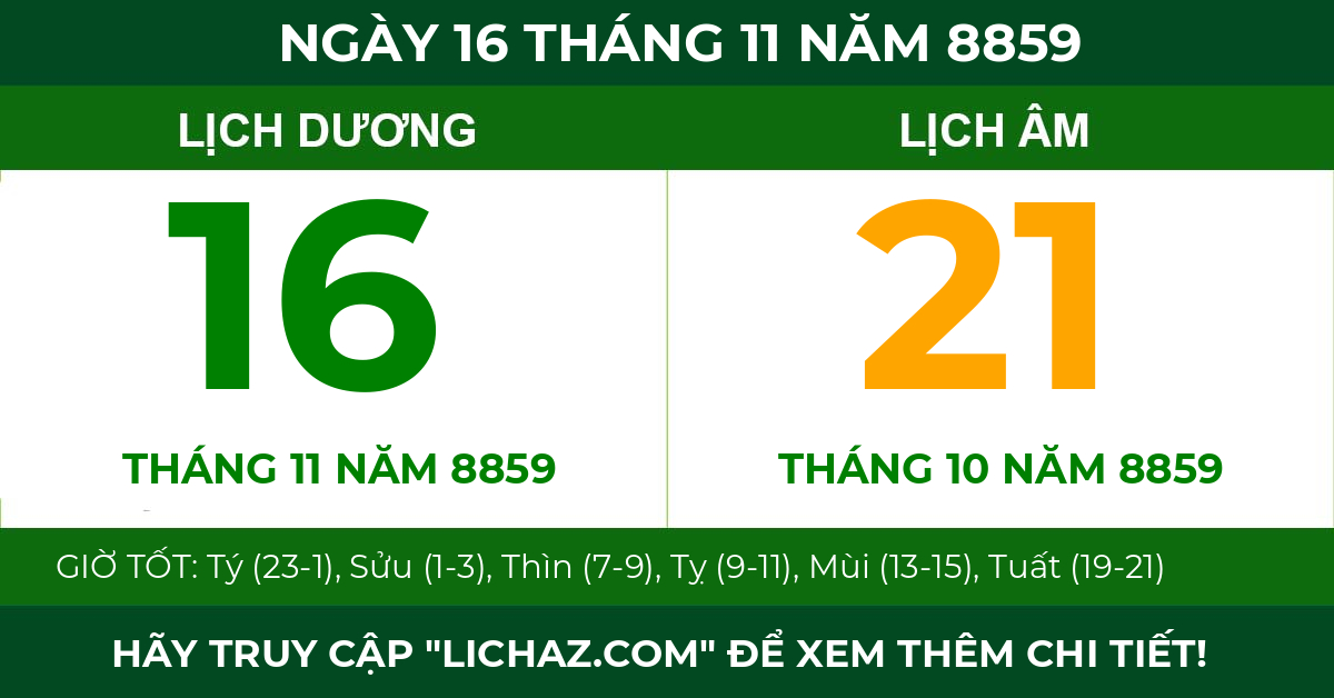 lịch âm ngày 16 tháng 11 năm 8859