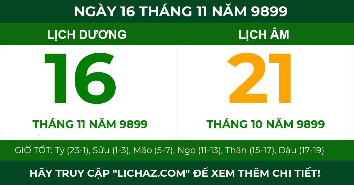 lịch âm ngày 16 tháng 11 năm 9899
