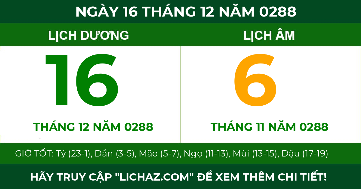 lịch âm ngày 16 tháng 12 năm 0288