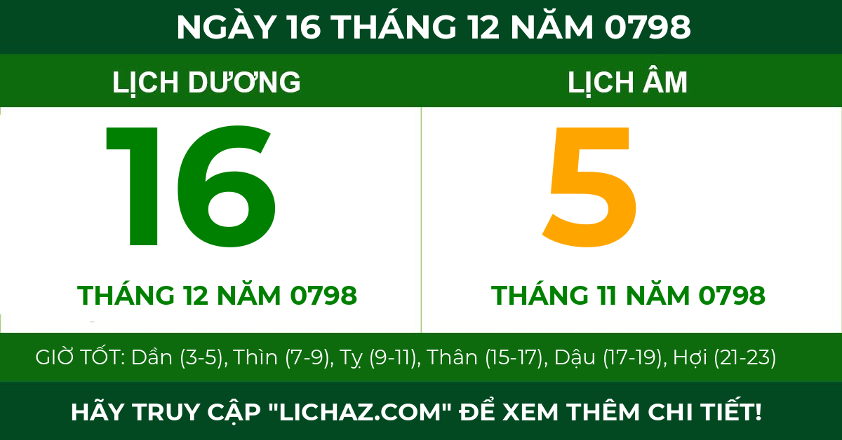 lịch âm ngày 16 tháng 12 năm 0798