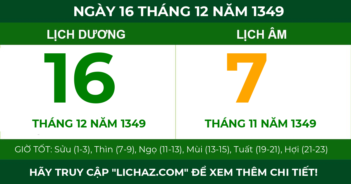 lịch âm ngày 16 tháng 12 năm 1349