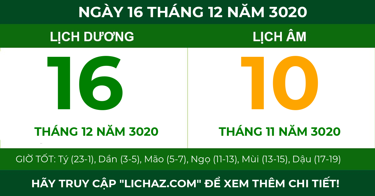 lịch âm ngày 16 tháng 12 năm 3020