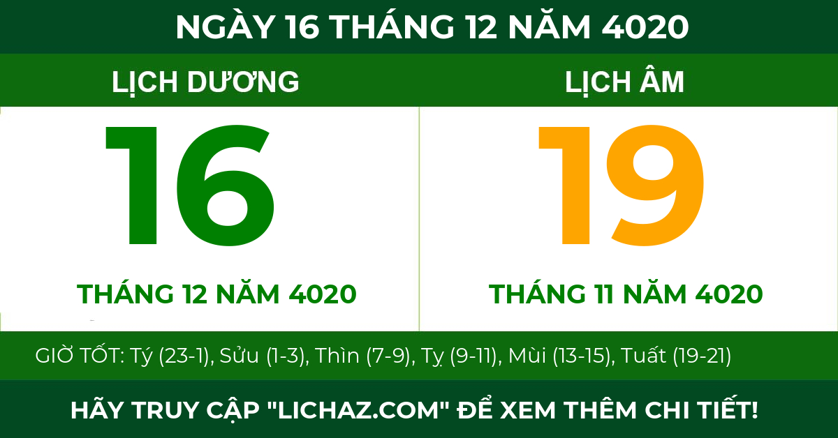 lịch âm ngày 16 tháng 12 năm 4020