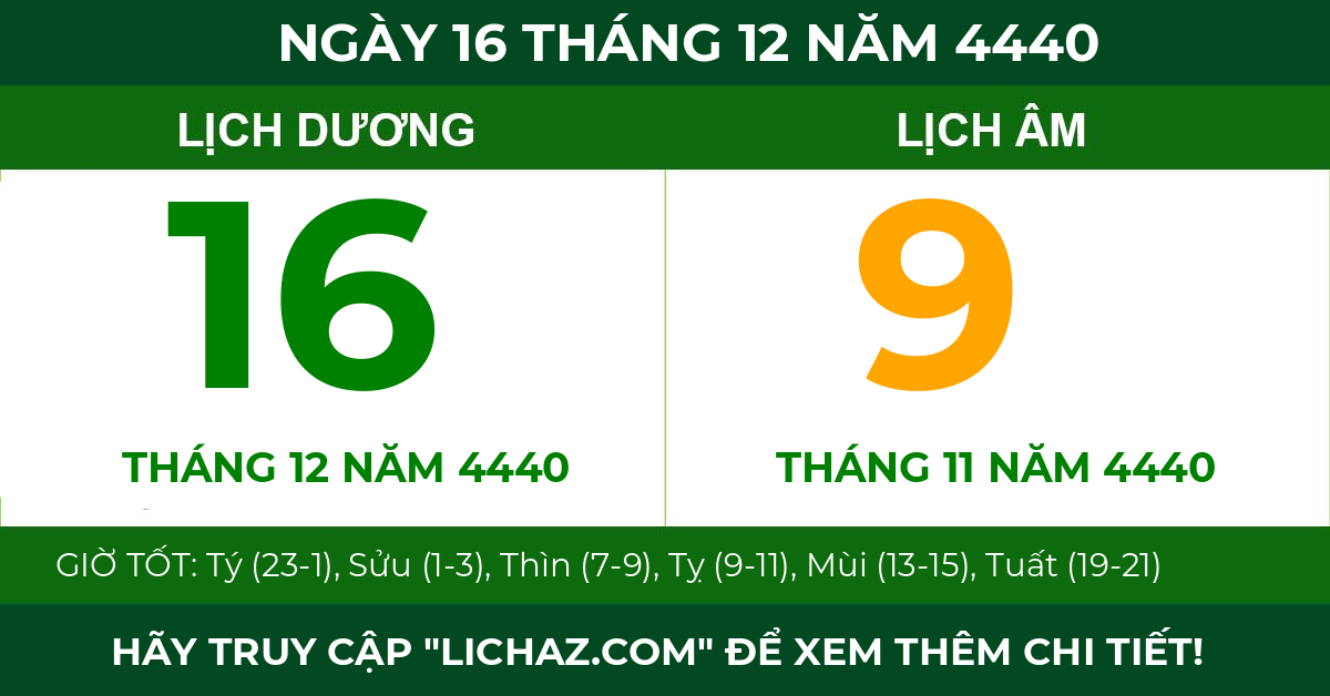 lịch âm ngày 16 tháng 12 năm 4440