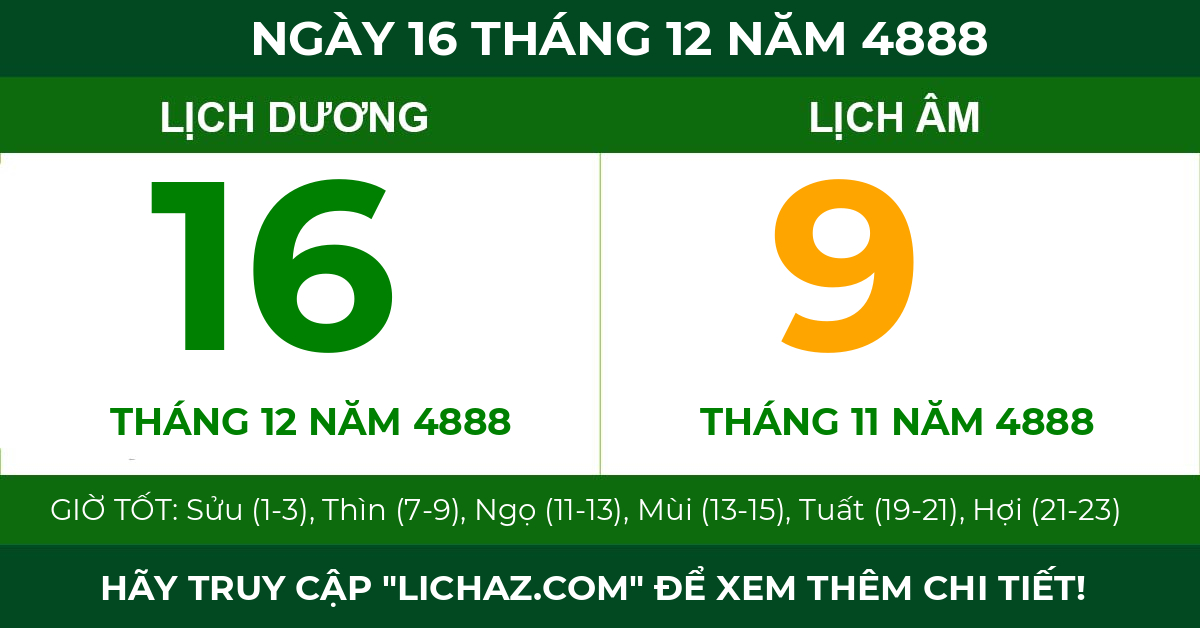 lịch âm ngày 16 tháng 12 năm 4888