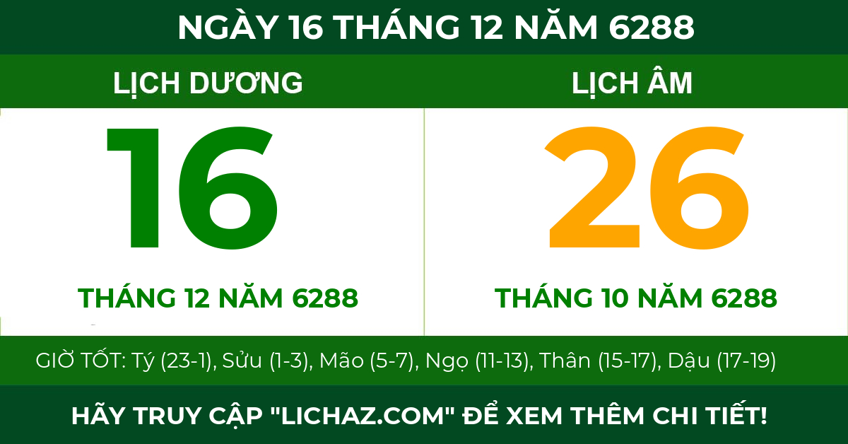 lịch âm ngày 16 tháng 12 năm 6288