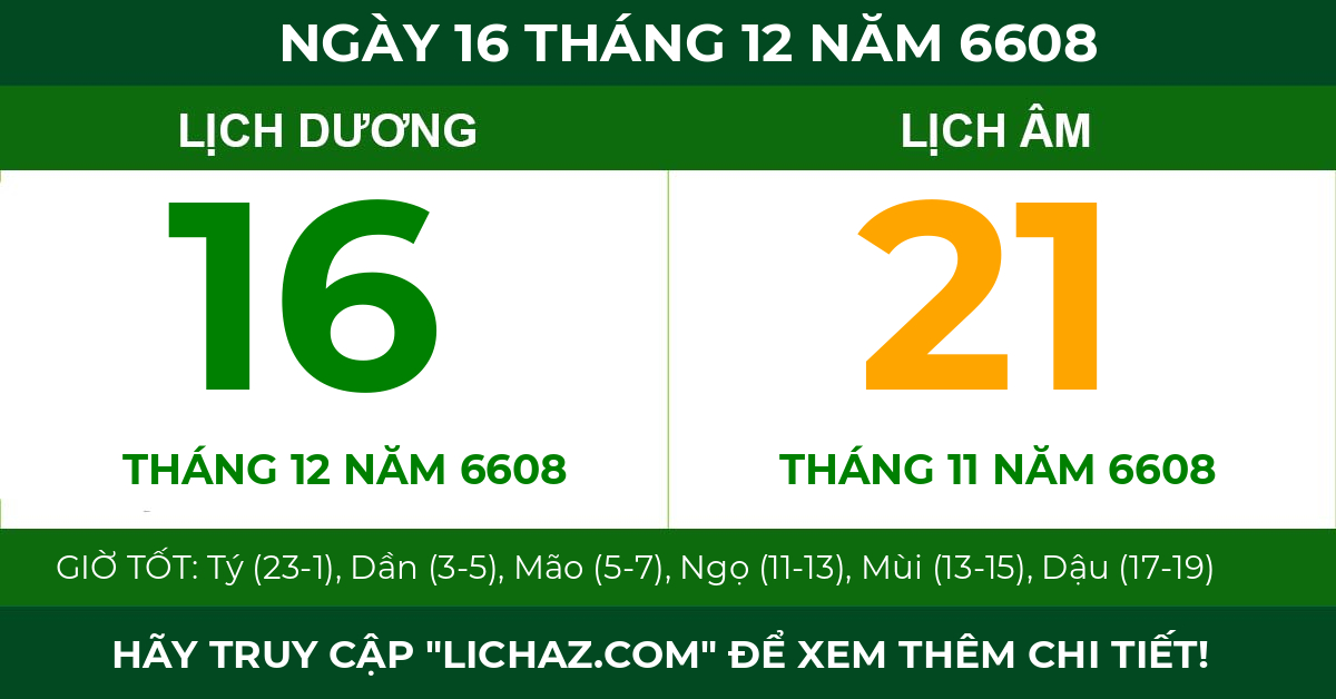 lịch âm ngày 16 tháng 12 năm 6608