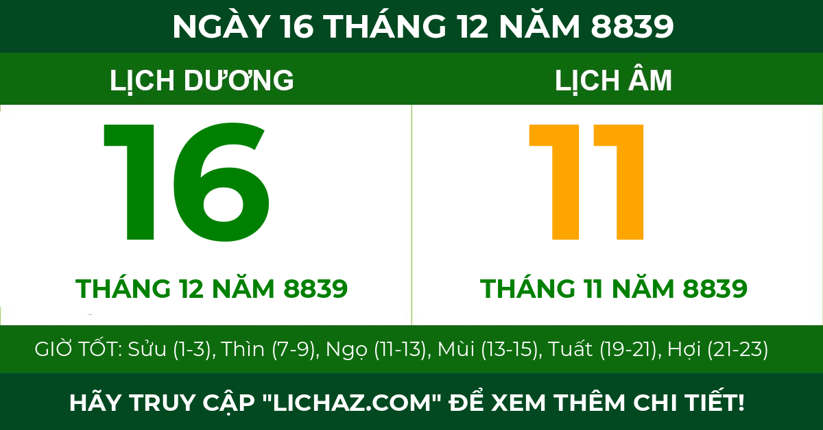lịch âm ngày 16 tháng 12 năm 8839