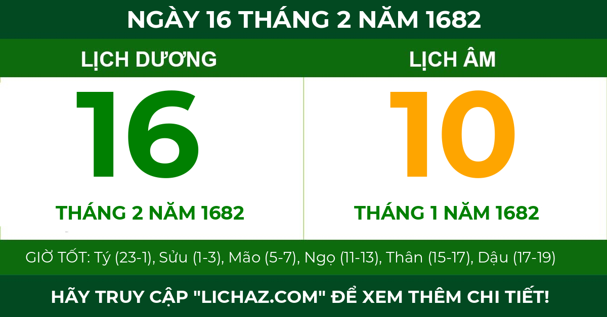 lịch âm ngày 16 tháng 2 năm 1682