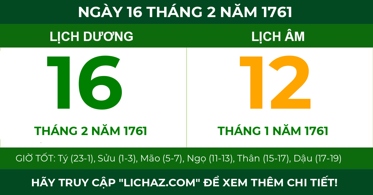 lịch âm ngày 16 tháng 2 năm 1761