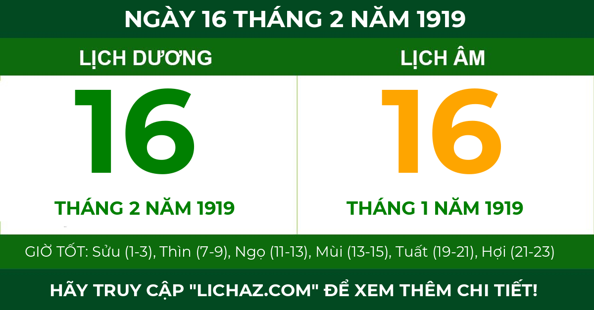lịch âm ngày 16 tháng 2 năm 1919