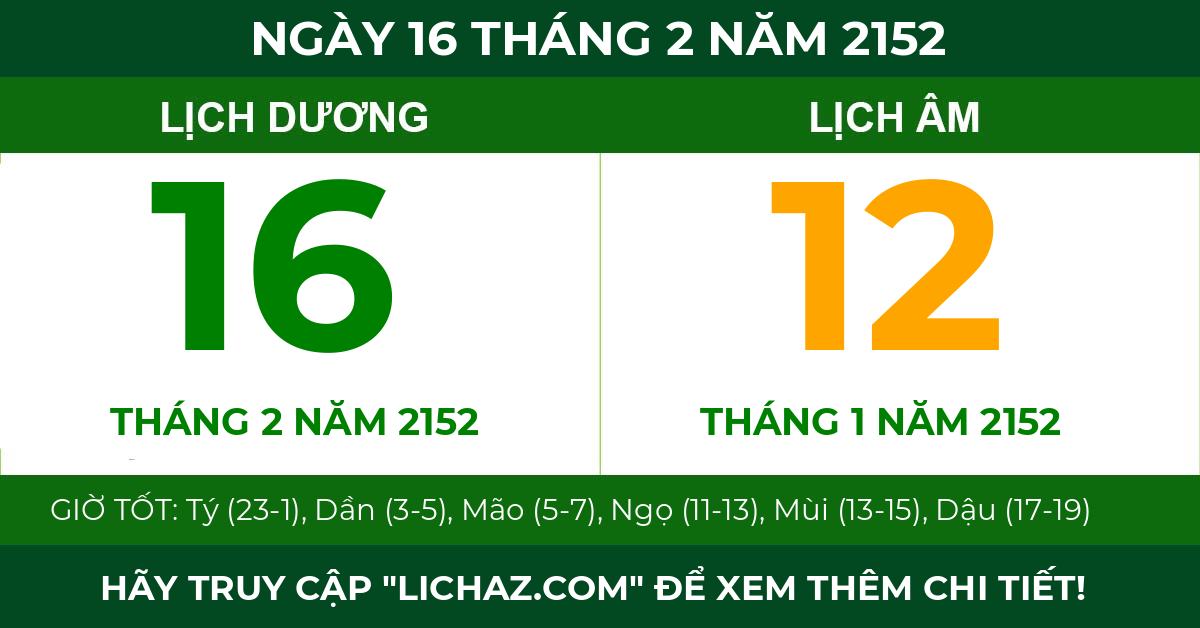 lịch âm ngày 16 tháng 2 năm 2152