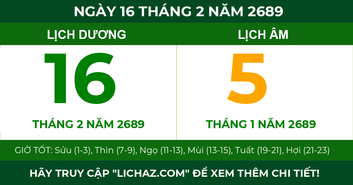 lịch âm ngày 16 tháng 2 năm 2689