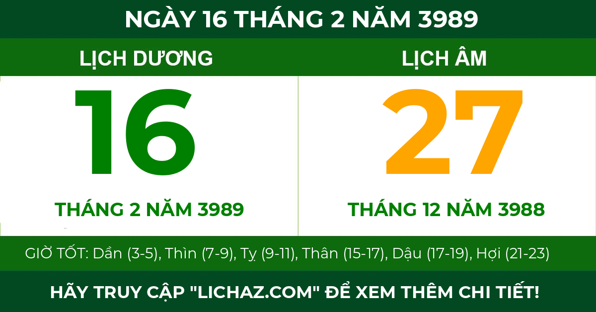 lịch âm ngày 16 tháng 2 năm 3989