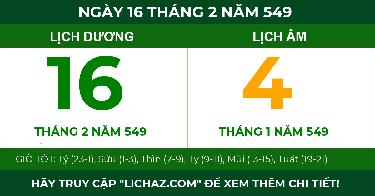 lịch âm ngày 16 tháng 2 năm 549