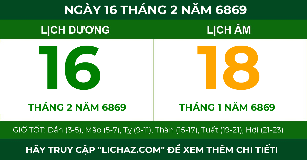 lịch âm ngày 16 tháng 2 năm 6869