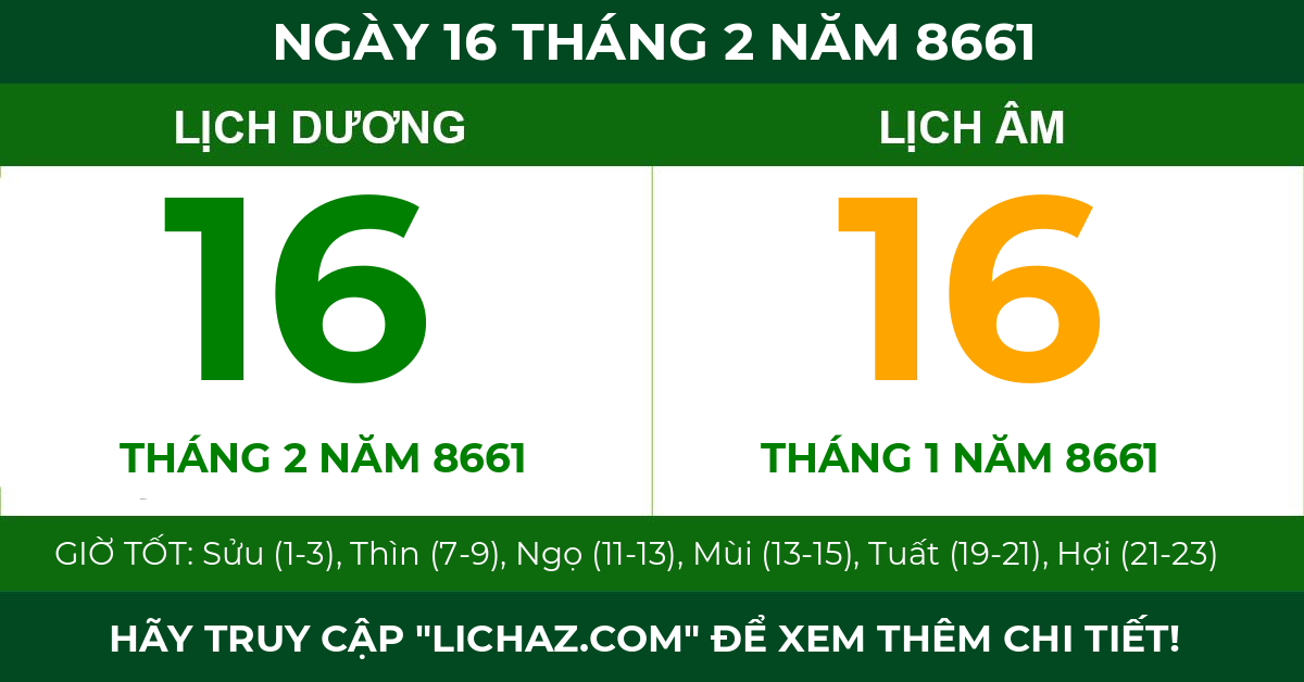 lịch âm ngày 16 tháng 2 năm 8661