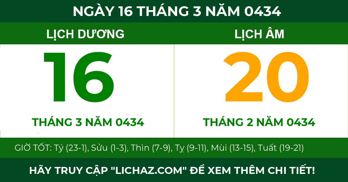 lịch âm ngày 16 tháng 3 năm 0434