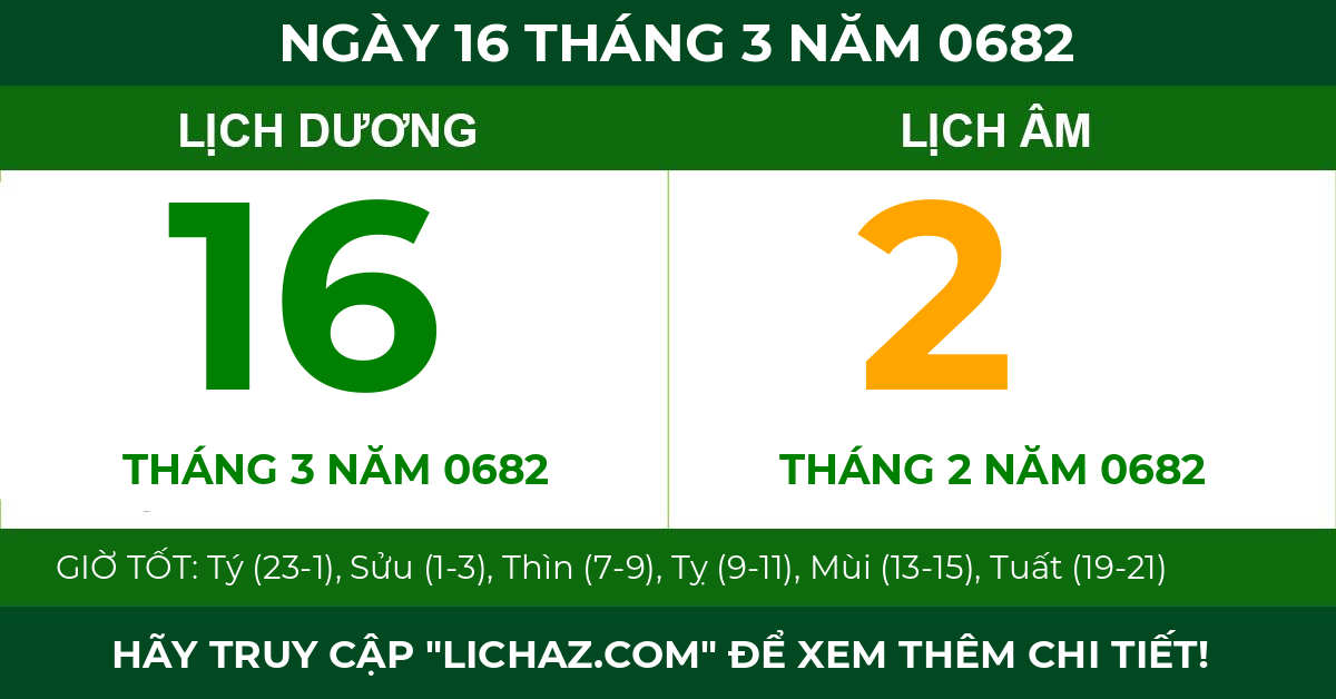 lịch âm ngày 16 tháng 3 năm 0682