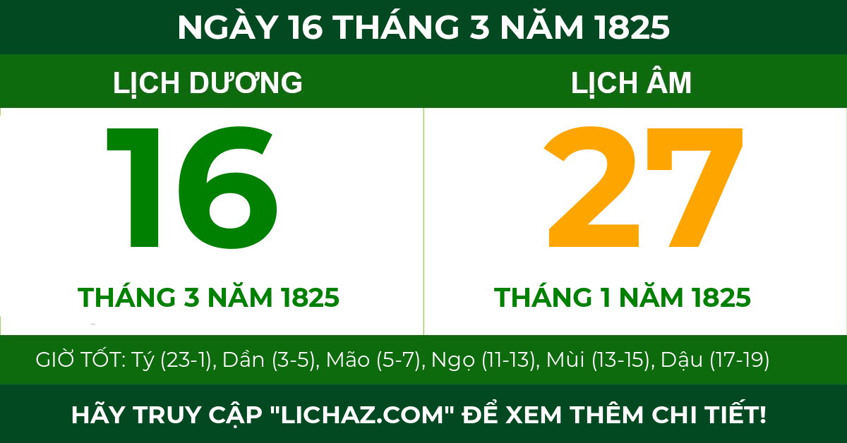 lịch âm ngày 16 tháng 3 năm 1825