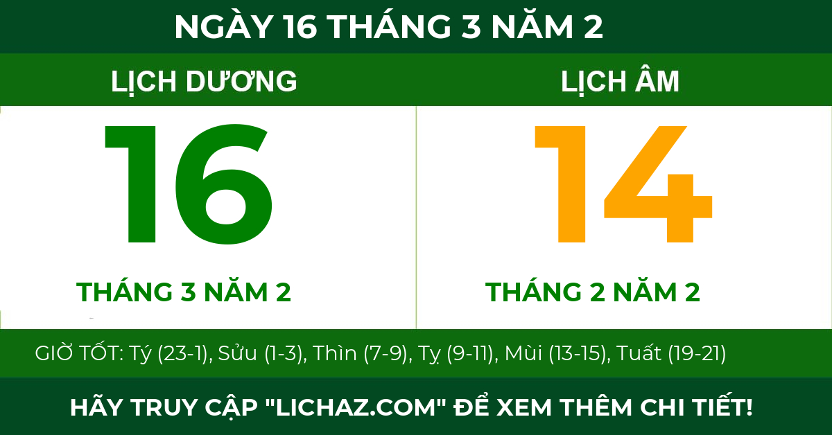 lịch âm ngày 16 tháng 3 năm 2