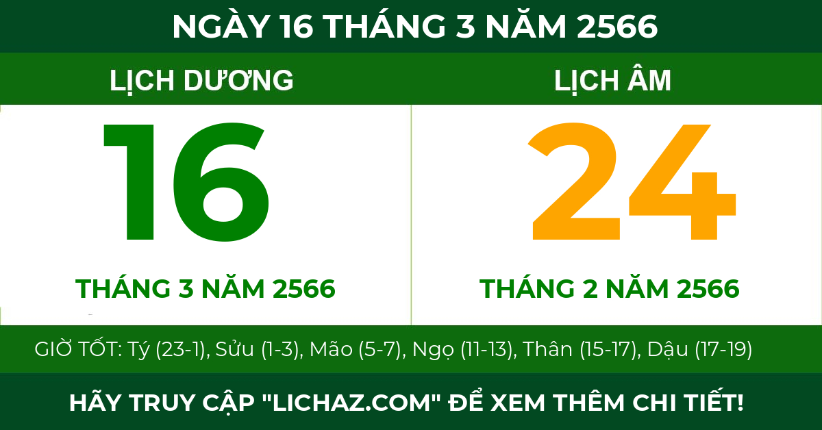 lịch âm ngày 16 tháng 3 năm 2566