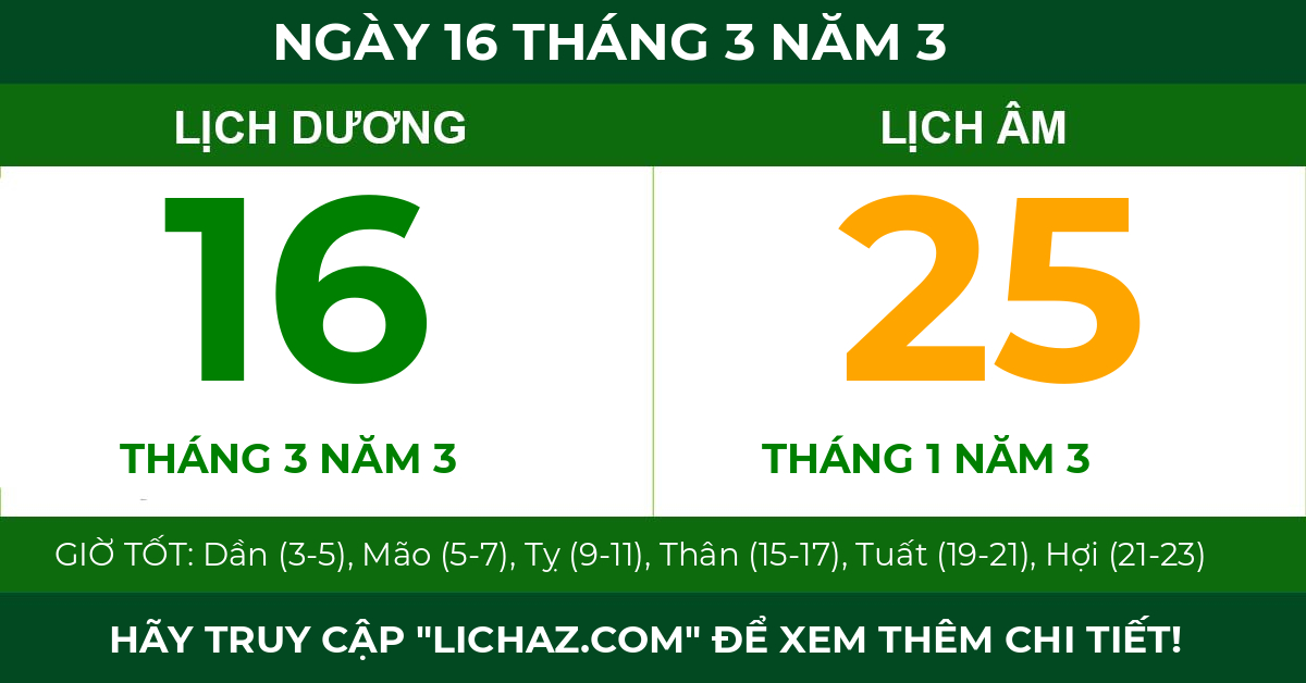 lịch âm ngày 16 tháng 3 năm 3