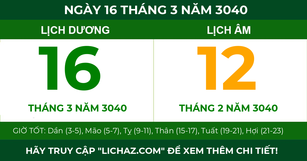 lịch âm ngày 16 tháng 3 năm 3040