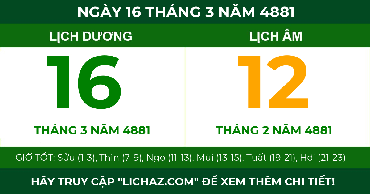 lịch âm ngày 16 tháng 3 năm 4881