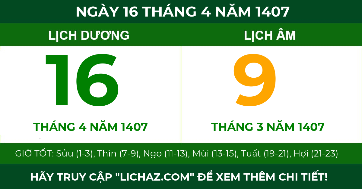 lịch âm ngày 16 tháng 4 năm 1407