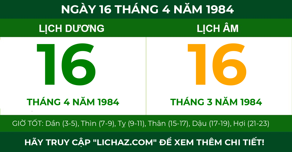 lịch âm ngày 16 tháng 4 năm 1984