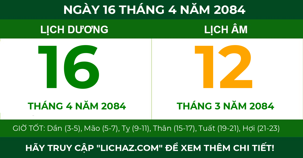 lịch âm ngày 16 tháng 4 năm 2084