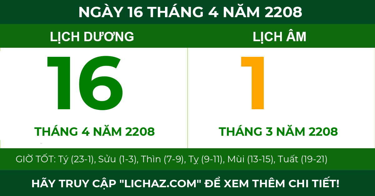 lịch âm ngày 16 tháng 4 năm 2208