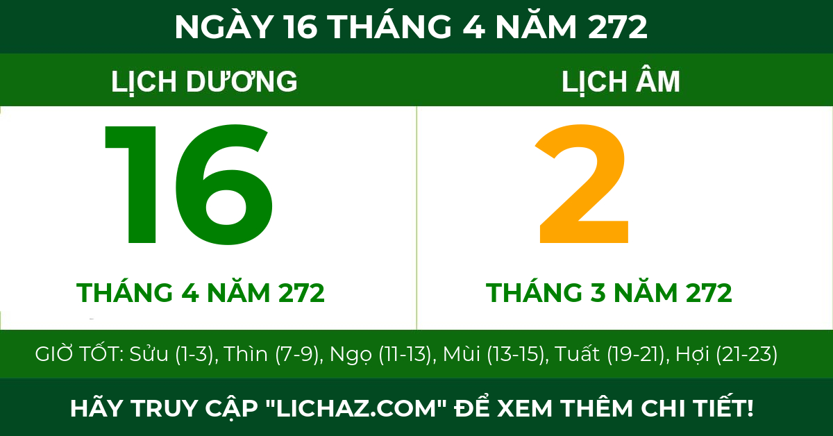 lịch âm ngày 16 tháng 4 năm 272