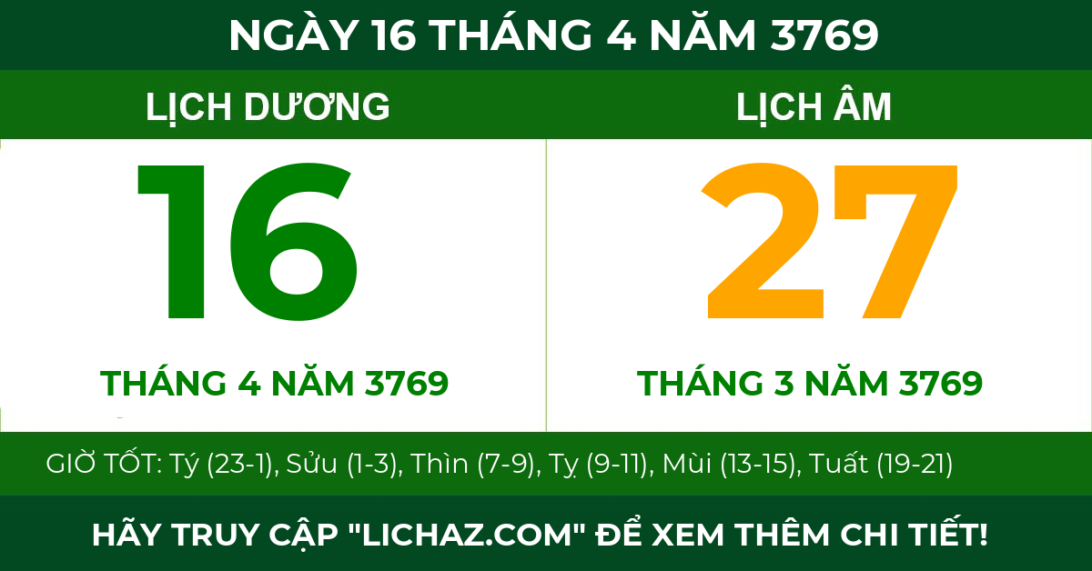 lịch âm ngày 16 tháng 4 năm 3769