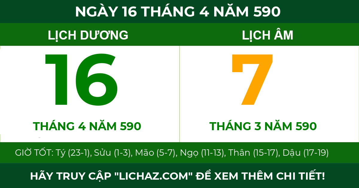 lịch âm ngày 16 tháng 4 năm 590